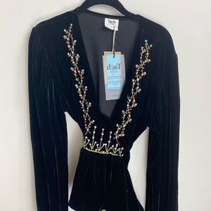 TACH velvet wrap blouse. Multiple sizes available. Black velvet.